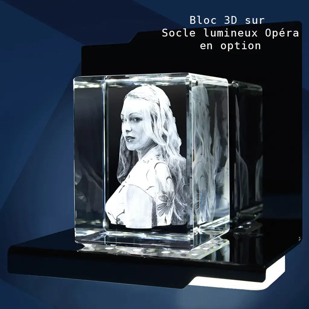 Bloc de Verre XL Portrait - Gravure Laser 3D Personnalisée