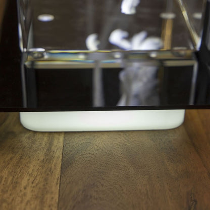 Socle lumineux à LED Prélude avec télécommande, idéal pour illuminer un bloc de verre gravé en 3D.